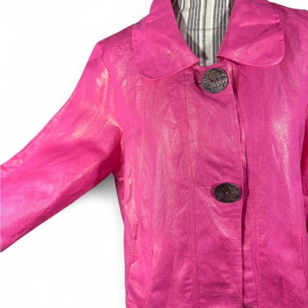 Adorable iridescent bright pink two button down shell / blazer by weavz